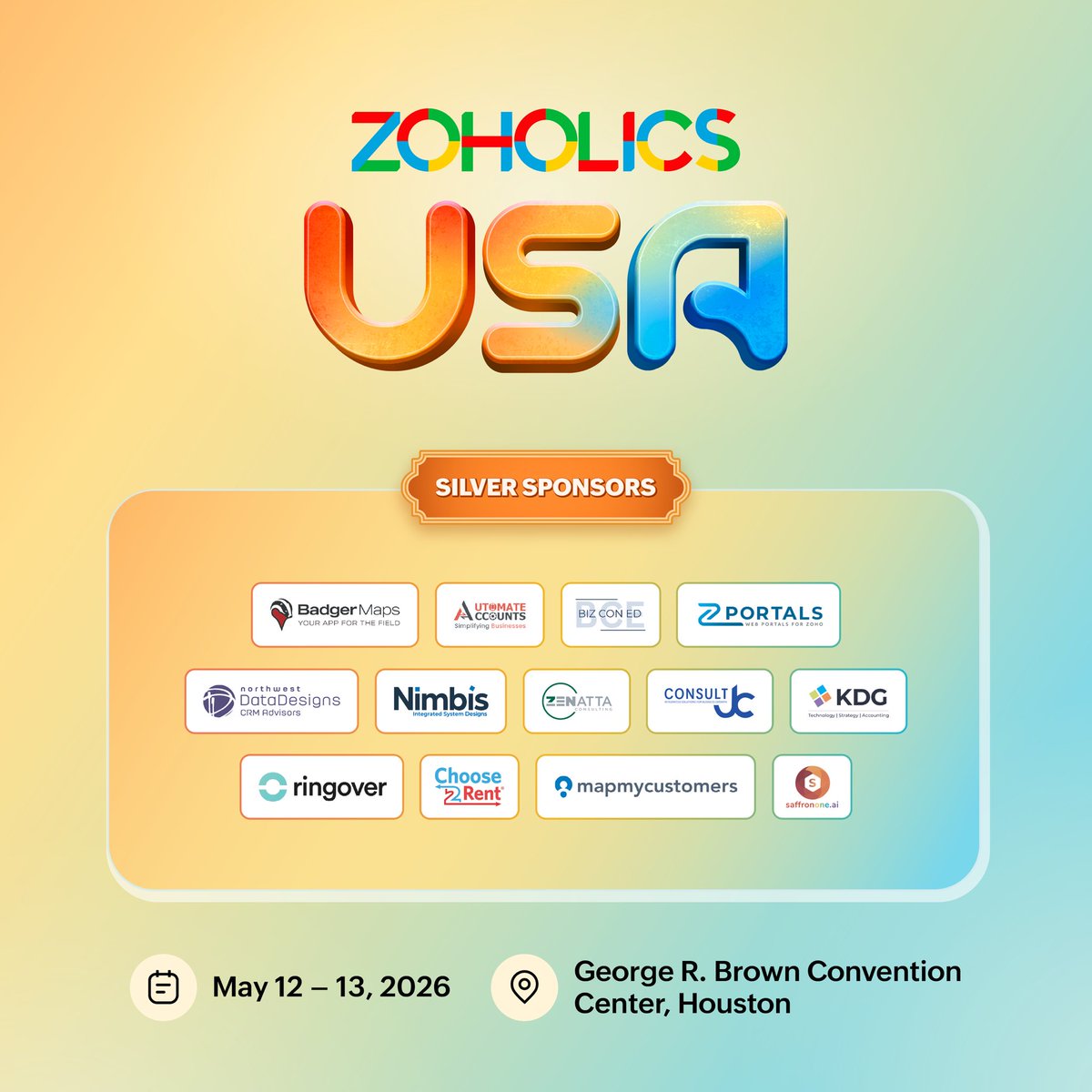 Zoholics's tweet photo. We are proud to partner with organizations that share our vision for a more connected, efficient future.😇

📆 : May 12–13
📍 : Houston, TX
🎫 : https://t.co/3AXXJeFun2

Don’t miss out! Book your tickets today! 

#ZoholicsUSA2026 #Zoho #UserConference #Houston #Texas https://t.co/fwWL3rg1NB
