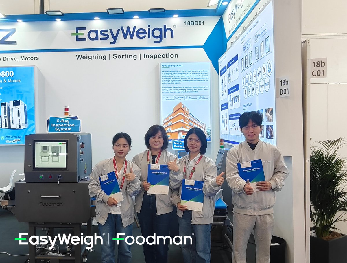 easyweigh's tweet photo. 📢 Easyweigh &amp; Foodman are LIVE at interpack 2026!
Visit us at Booth 18BD01 to explore:
✅ Metal Detector + Checkweigher Combo
✅ X-ray Inspection System
📅 7–13 May 2026
📍 Fairground Düsseldorf, Germany
See you there! 🤝
#interpack #foodsafety #xrayinspection #metaldetector https://t.co/v2bUAoydAZ