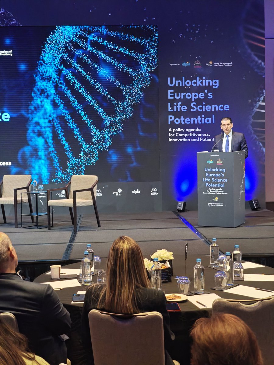 MichaelDamianos's tweet photo. Στο συνέδριο “Unlocking Europe’s Life Science Potential: A Policy Agenda for Competitiveness, Innovation and Patient Access”, που διοργάνωσαν η @EFPIA και η ΚΕΦΕΑ στη Λευκωσία, είχα την ευκαιρία να τονίσω ότι η ενίσχυση της ανταγωνιστικότητας της Ευρώπης στον τομέα των επιστημών ζωής αποτελεί στρατηγική προτεραιότητα.

Η ενίσχυση της έρευνας και της καινοτομίας, η προσέλκυση επενδύσεων και η ταχύτερη πρόσβαση των ασθενών σε καινοτόμες θεραπείες είναι καθοριστικής σημασίας για ισχυρά και ανθεκτικά συστήματα υγείας. 🇨🇾🇪🇺