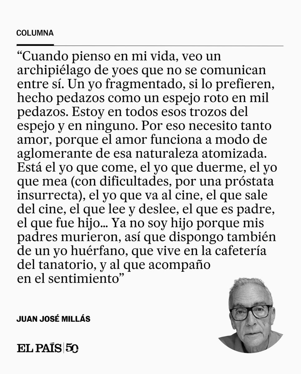 "Me pregunto si todos esos yoes fallecerán de golpe, como en un apagón global, o atendiendo a alguna clase de orden", escribe Juan José Millás en su columna 'La hora postrera' social.elpais.com/nn1e49