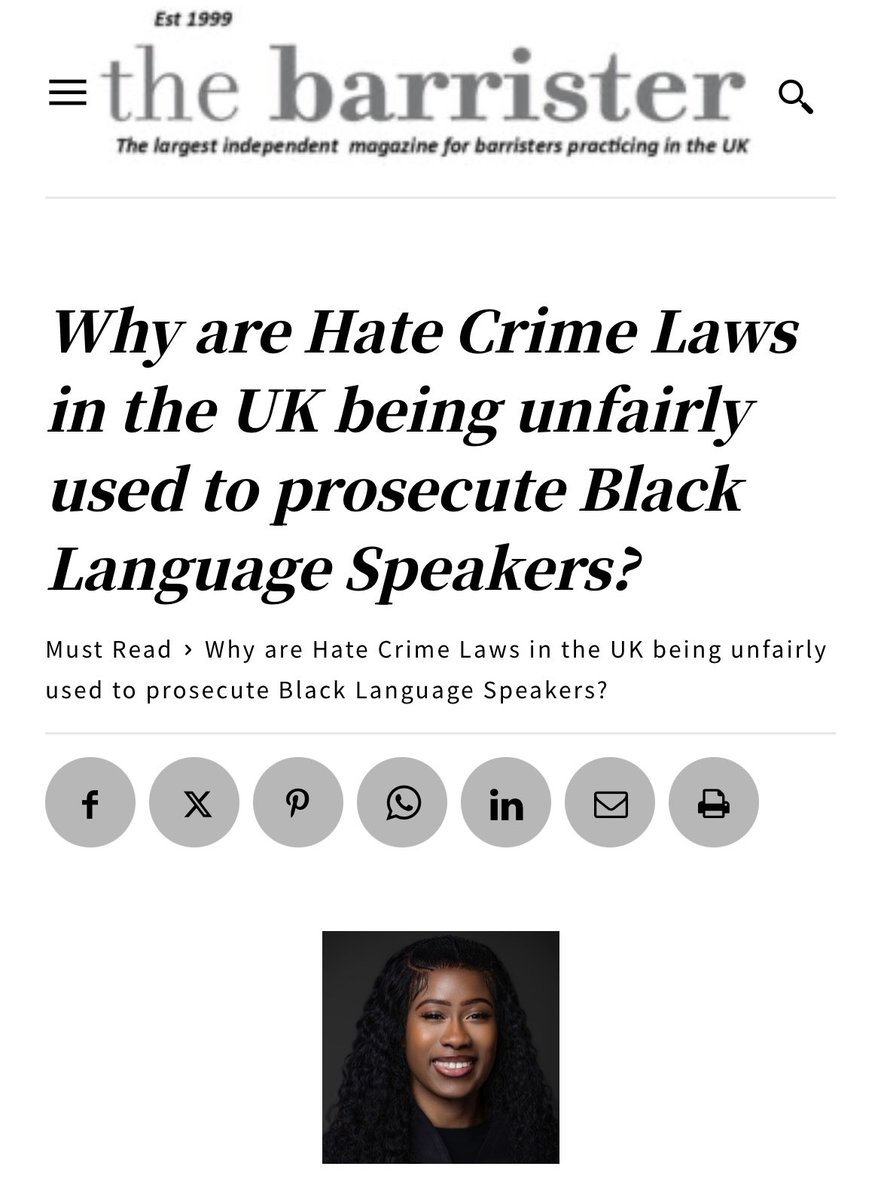 A Black woman was prosecuted for saying “nigga” &amp; I was the lawyer who defended her.

Here are my thoughts on what her case reveals about the justice system &amp; how hate-crime laws are being weaponised against the very communities they were meant to protect. barristermagazine.com/why-are-hate-c…