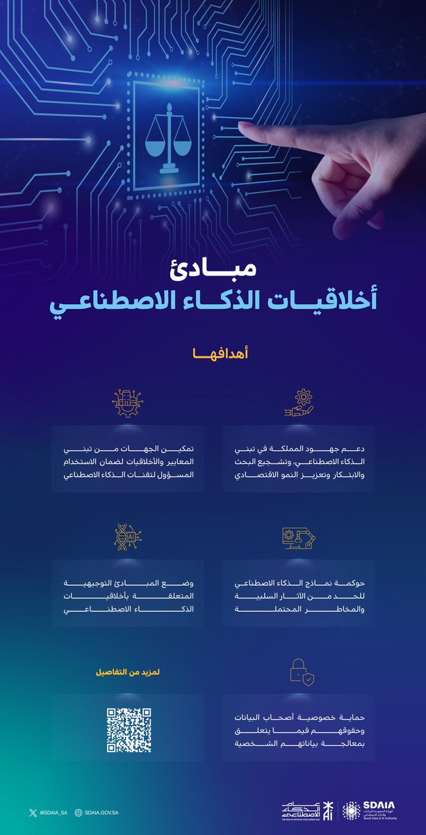 SDAIA_SA's tweet photo. تسهم مبادئ أخلاقيات الذكاء الاصطناعي في تعزيز الاستخدام المسؤول للتقنيات، ودعم الابتكار، وحماية الخصوصية.
للمزيد:
https://t.co/beQoEJTxdk
#سدايا
#عام_الذكاء_الاصطناعي https://t.co/f9keechgwK