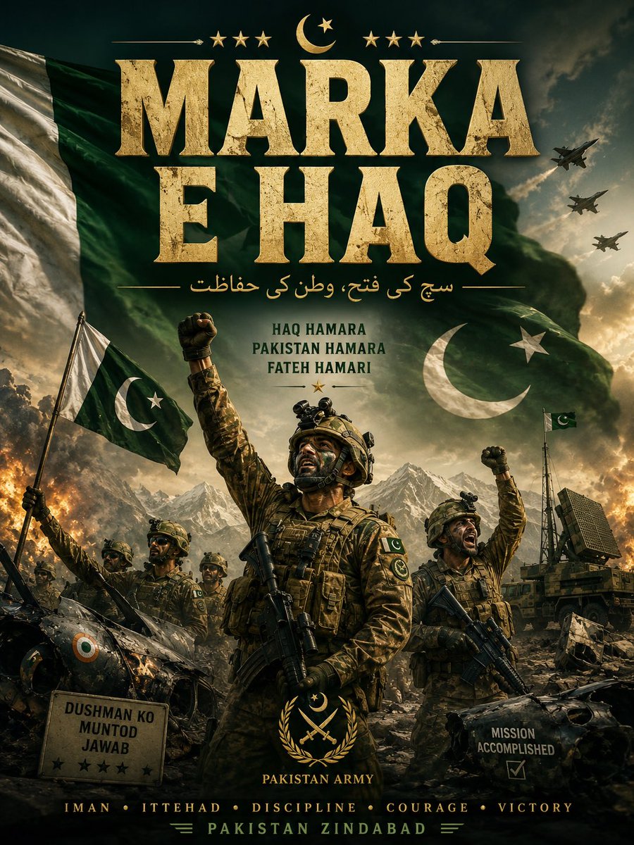 BulandJunejo's tweet photo. We proudly commemorate the anniversary of “Marka-e-Haq” a symbol of national strength, sacrifice, and victory.

Salute to our brave armed forces and the resilient spirit of the Pakistani nation. 🇵🇰
Pakistan Zindabad. 

#MarkaEHaq #Pakistan #VictoryDay #ہم_ہیں_بنیان_المرصوص https://t.co/T3YICEhLvx