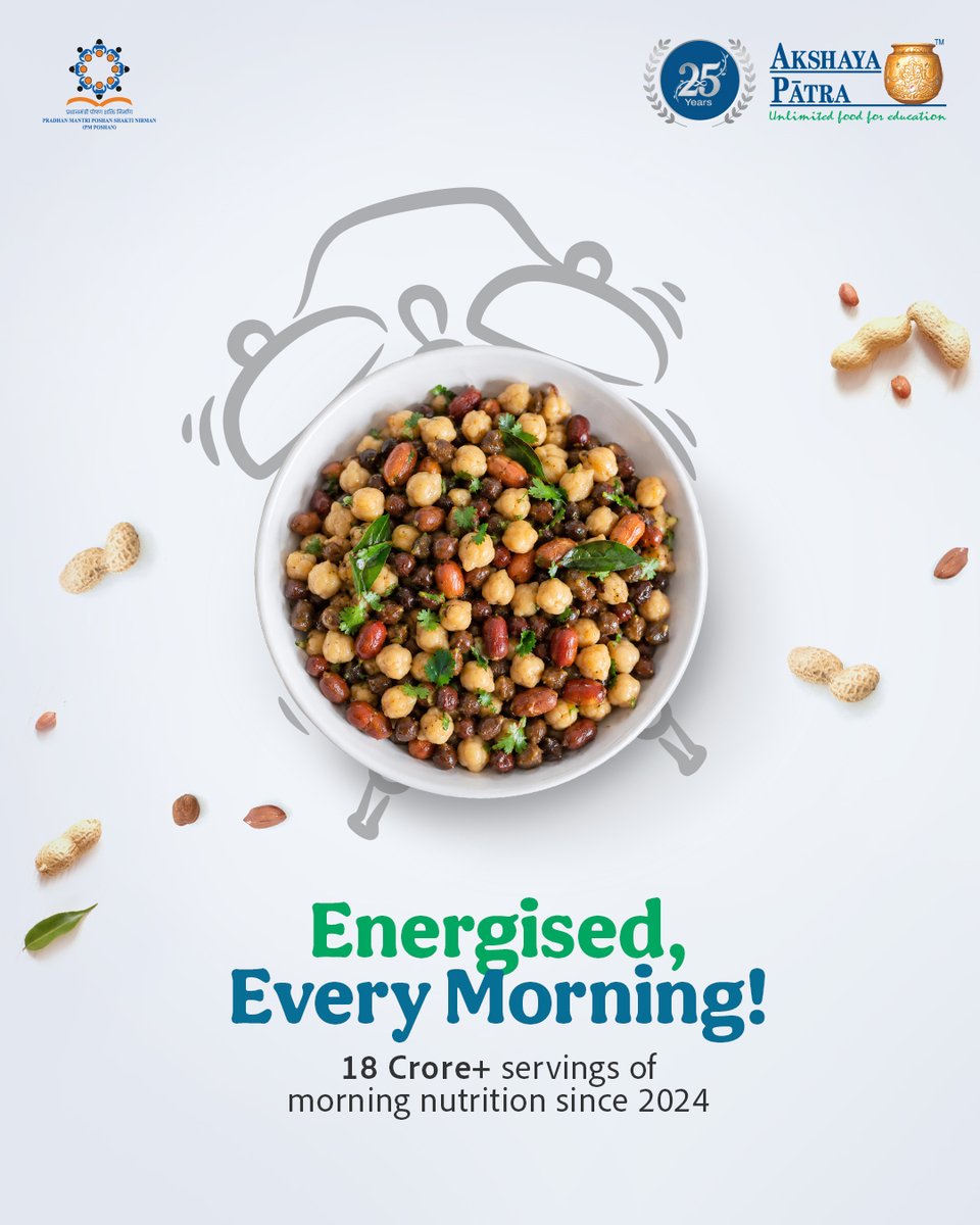 AkshayaPatra's tweet photo. Along with mid-day meals, The Akshaya Patra Foundation is also responsible for serving morning nutrition to children across 32 active locations. A healthy and yummy morning snack ensures students begin their school day feeling nourished and energized. ​

#AkshayaPatra #MorningNutrition #MidDayMeal #NutritionForEducation #ChildNutrition #SchoolMeals #NGOIndia #SocialImpact #NutritionMatters #EducationForAll
