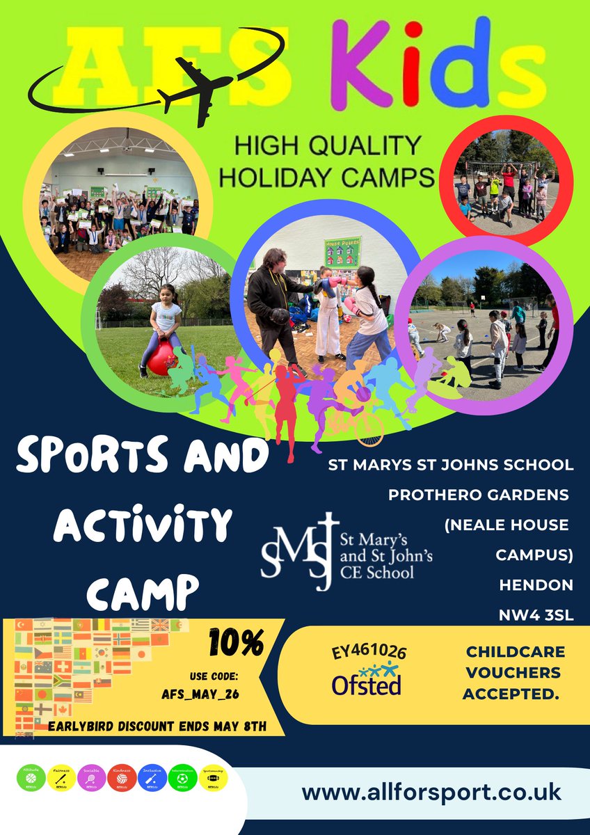 AFSCamps's tweet photo. Final Day to get 10% Off Your May Half Term Booking!! BOOK TODAY!!! ⚽️🎨🌍🏅🏀 https://t.co/T1pWCYtS8l