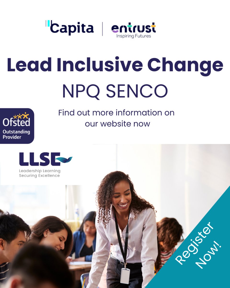 EntrustEDU's tweet photo. Build the knowledge, confidence and practical skills needed to lead SEND provision effectively.
The NPQ for SENCOs is evidence informed, expertly facilitated and designed to fit around school life. https://t.co/XeTnqLIyHa

#ProfessionalDevelopment #SEND #InclusiveEducation https://t.co/ixawdohwWv