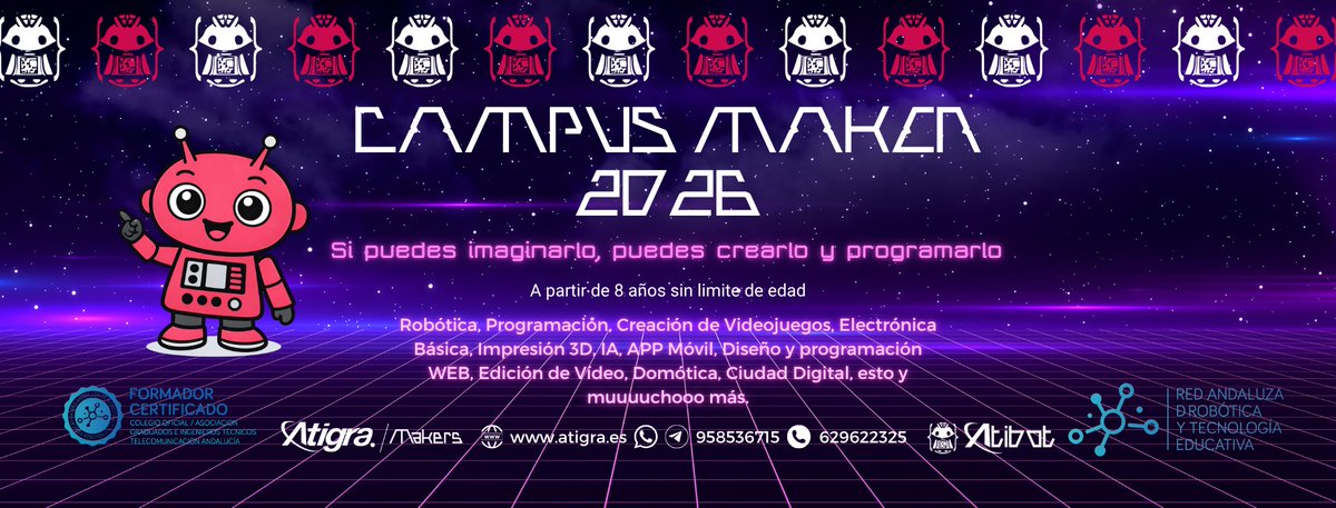AtigraMakers's tweet photo. Este verano pueden pasarse horas consumiendo tecnología…
…o aprender a crearla 🚀
Robótica
Videojuegos
Impresión 3D
IA
Electrónica
Programación y mucho más.
“Hacer que los niños/as sean creadores y no meros consumidores de tecnología.”
📅 29 junio - 24 julio
#CampusMaker #STEAM https://t.co/4MlvR6SbOv