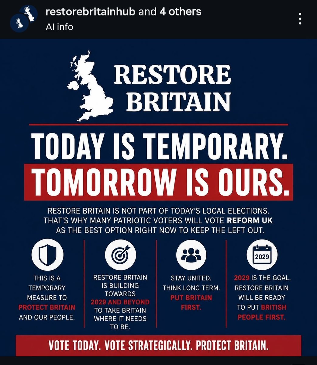 RestoreLamSouth's tweet photo. Today's victory for Reform is laying the foundations for Restore Britain. We are grateful to Reform but now we go further, and higher in order to win our country back.
See message from HQ here.
#RestoreBritain #RestoreLondon #onestepatatime https://t.co/uyqro62uwO