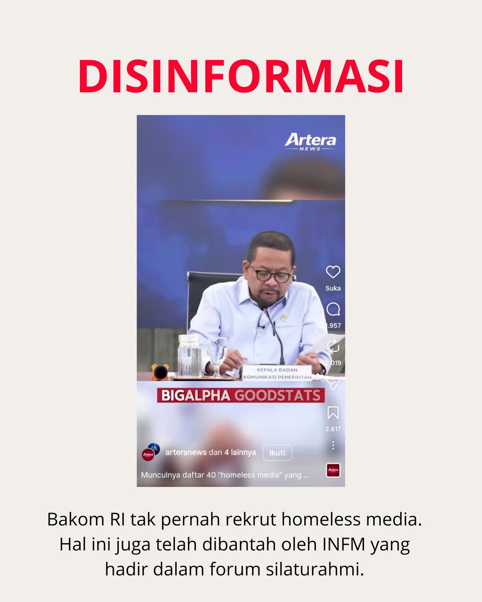 Jangan tertipu hoaks! Narasi yang menyebutkan adanya perekrutan "homeless media" oleh Bakom RI dipastikan adalah disinformasi.