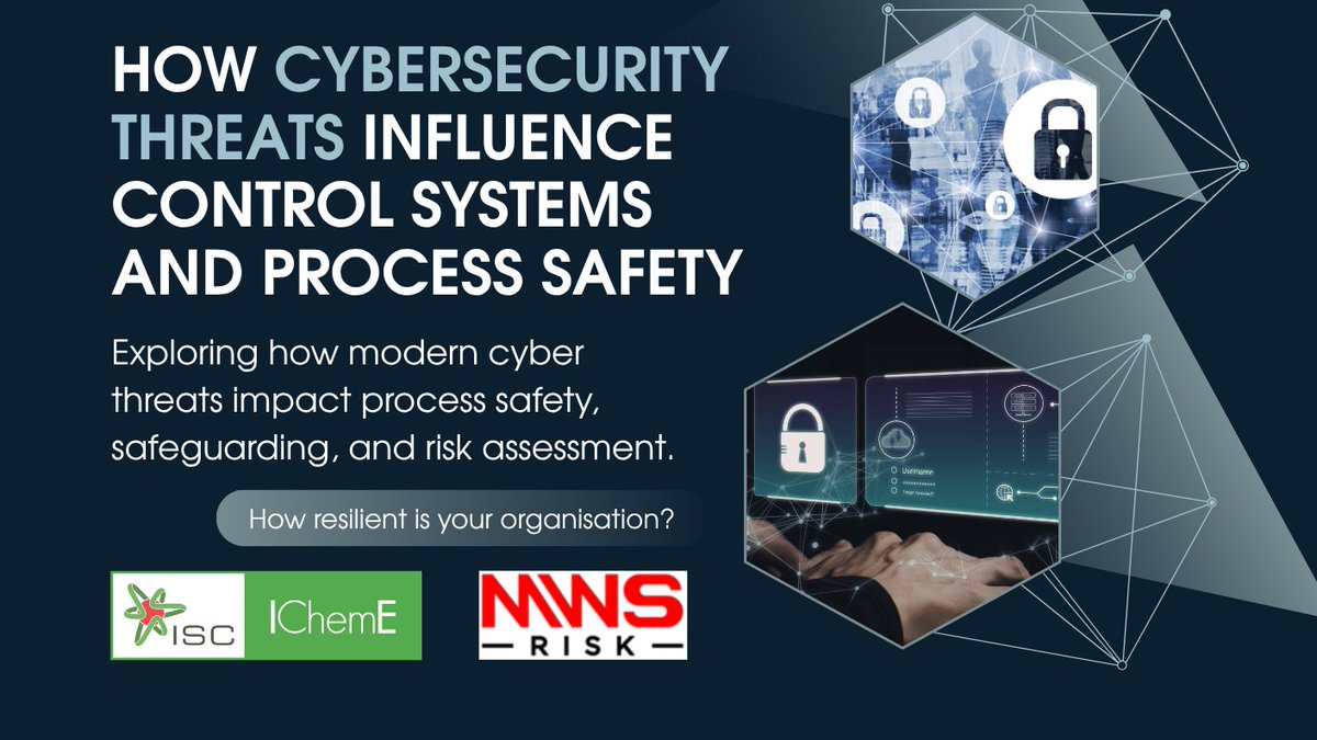SafetyIChemE's tweet photo. 📢 Upcoming Webinar: How Cybersecurity Threats Influence Control Systems and Process Safety

📅 Date: Thu, 14 May
🕕 Time: 10:00 AWST
🎙️ Presenter: Paresh Kerai, Strategic technology and OT Cyber Security Lead, MWS Risk
📍 Online, free
🔗 Register here: https://t.co/cMV3WHKrAl https://t.co/ly6dvKZRGz