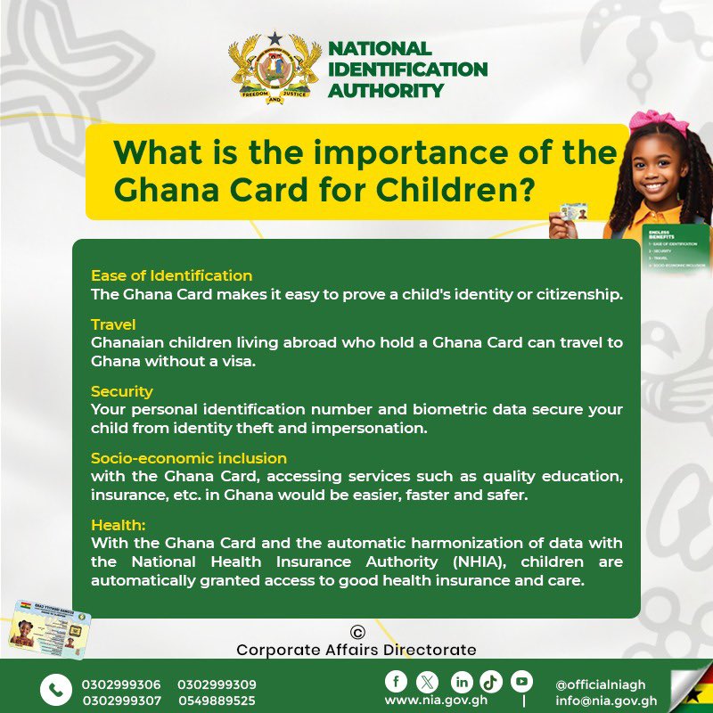 What is the importance of the Ghana Card for Children?

#IdentityManagement #ghanacard #nationalidentificationauthority #nia #onenationoneghanacard