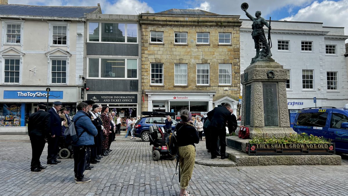 ChrisFcrypto's tweet photo. Wreaths are being laid at the cenotaph in Truro today, May 8th, to commemorate the 80th anniversary of #VictoryinEurope (VE) Day. This day marks the end of World War II in Europe and serves as a tribute to those who served and sacrificed during the conflict. https://t.co/2QvAV99pTt