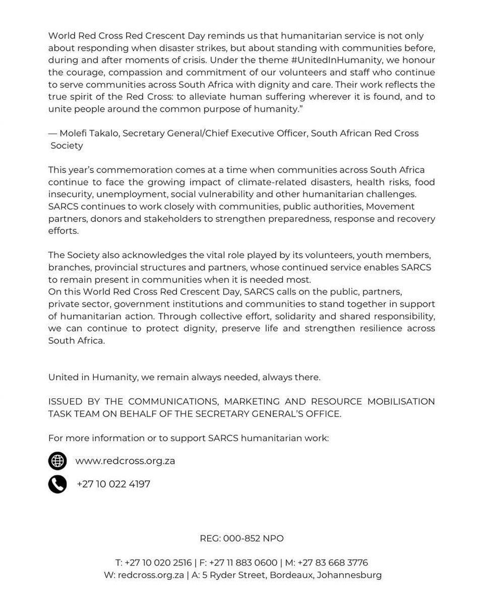 The South African Red Cross Society (SARCS) tweet media