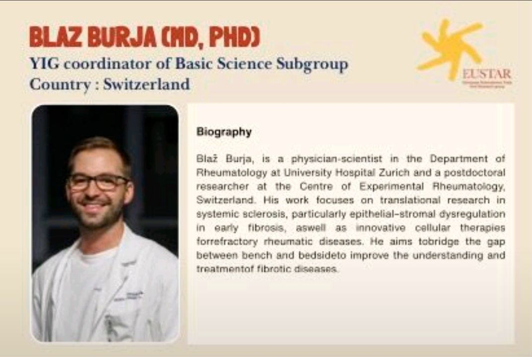 EUSTAR_org's tweet photo. 👥 Meet the YIG Core team -our new EUSTAR_org YIG #Basic Science Group coordinators 🎉
👨‍⚕️ Dr. @NikolaosVlachogiannis (Greece) 
👨‍⚕️ Dr. @BurjaBlaz (Switzerland)
👩‍⚕️ Dr. @BatVeronique (Italy/UK) 

#EUSTAR #YIG #BasicScience #Rheumatology #SystemicSclerosis https://t.co/EVrt8IPjdR