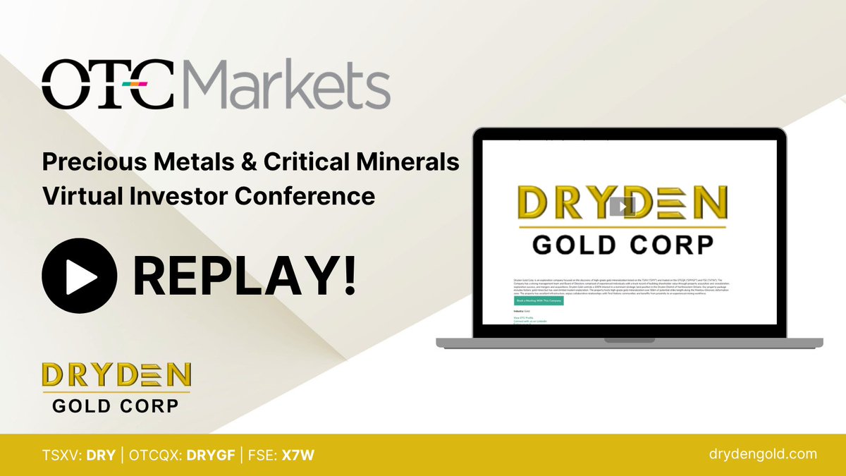 DrydenGold's tweet photo. #ICYMI watch the replay of our team at the OTC Markets Virtual Investor Conference: https://t.co/iV3eh8B0A3
TSXV: $DRY | OTCQX: $DRYGF | FSE: $X7W
#gold #preciousmetals #mininginvestors #virtualconference https://t.co/0TUlQxbUt9