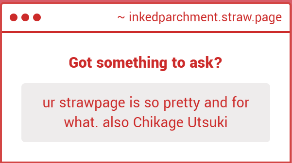inkedparchment's tweet photo. hehe thank you!! and yes. Chikage Utsuki. https://t.co/aRx0O7LmH5