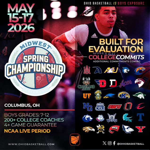 hiddengemsbball's tweet photo. AAU Directors/Coaches, please do not sleep on this amazing local opportunity for quality collegiate exposure at the Midwest Spring Championship May 15th-17th in Columbus, Ohio! This LIVE period event will have D1, D2, NAIA, USCAA, D3, JC college coaches, plus Prep Schools as well!

* All Girls teams and Boys teams who aren’t ready for a D1 certified tournament, can get good local work in Columbus as well May 16th-17th at OhioBasketball’s Spring Finale too! 

Take a weekend off from chasing the colleges and competition and let us bring the colleges and competition to YOU! No matter what type of team you have, we have the perfect fit for you on this upcoming May 15th-17th weekend, so get locked in before both events reach capacity!

Register Here:
https://t.co/qe5wA8RP0A

Questions? Contact Doni Moody at 440-935-0596