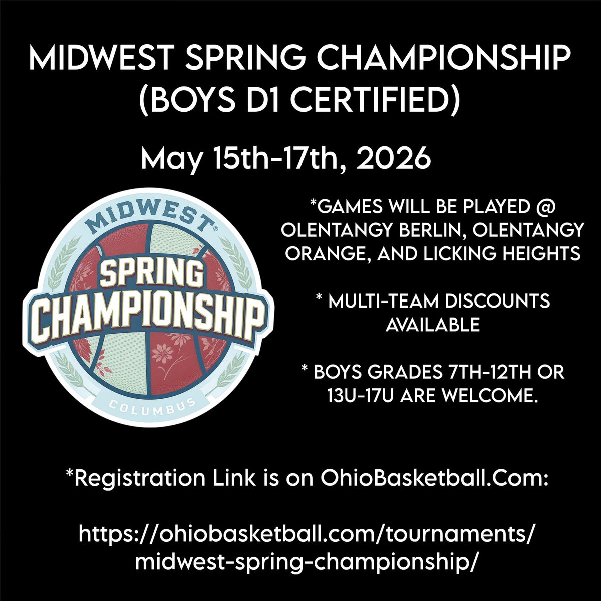 hiddengemsbball's tweet photo. AAU Directors/Coaches, please do not sleep on this amazing local opportunity for quality collegiate exposure at the Midwest Spring Championship May 15th-17th in Columbus, Ohio! This LIVE period event will have D1, D2, NAIA, USCAA, D3, JC college coaches, plus Prep Schools as well!

* All Girls teams and Boys teams who aren’t ready for a D1 certified tournament, can get good local work in Columbus as well May 16th-17th at OhioBasketball’s Spring Finale too! 

Take a weekend off from chasing the colleges and competition and let us bring the colleges and competition to YOU! No matter what type of team you have, we have the perfect fit for you on this upcoming May 15th-17th weekend, so get locked in before both events reach capacity!

Register Here:
https://t.co/qe5wA8RP0A

Questions? Contact Doni Moody at 440-935-0596