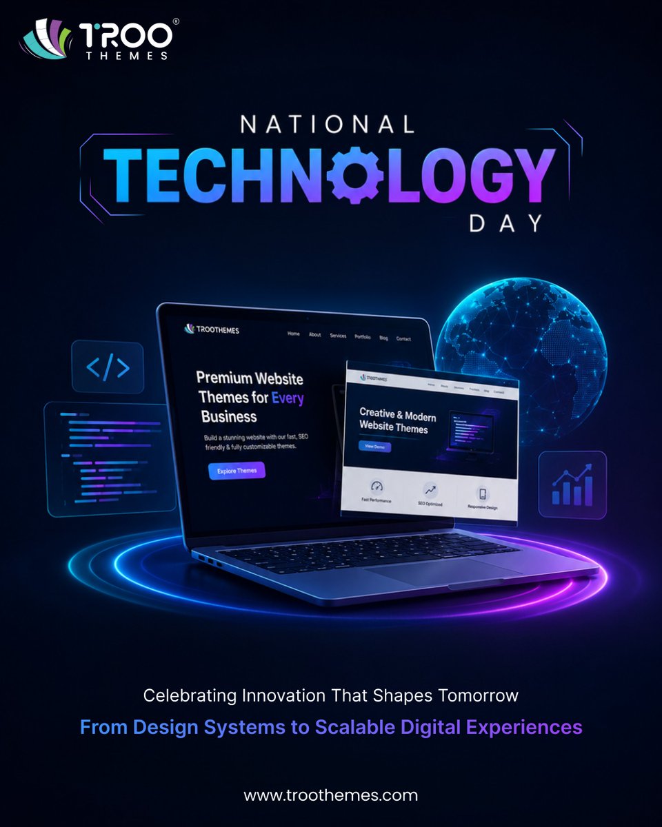 troothemes's tweet photo. Celebrating innovation that shapes tomorrow 🚀

From design systems to scalable digital experiences technology drives modern growth.

Happy National Technology Day from TRooThemes.

#NationalTechnologyDay #Technology #Innovation #TRooThemes #DigitalGrowth https://t.co/tBtSe9WKPg