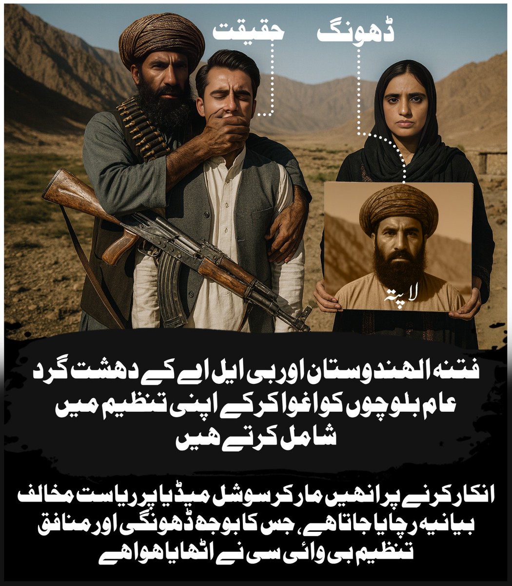 AmnaSatakzai's tweet photo. فتنہ الہندوستان اور بی ایل اے کے دہشت گرد عام بلوچوں کو اغوا کرکے اپنی تنظیم میں شامل کرتے ہیں انکار کرنے پر انہیں مار کر سوشل میڈیا پر ریاست مخالف بیانیہ رچایا جاتا ہے، جس کا بوجھ ڈھونگی اور منافق تنظیم بی وائی سی نے اٹھایا ہوا ہے
#Pakistan  #Balochistan #soimo https://t.co/KQis4AKA6Z