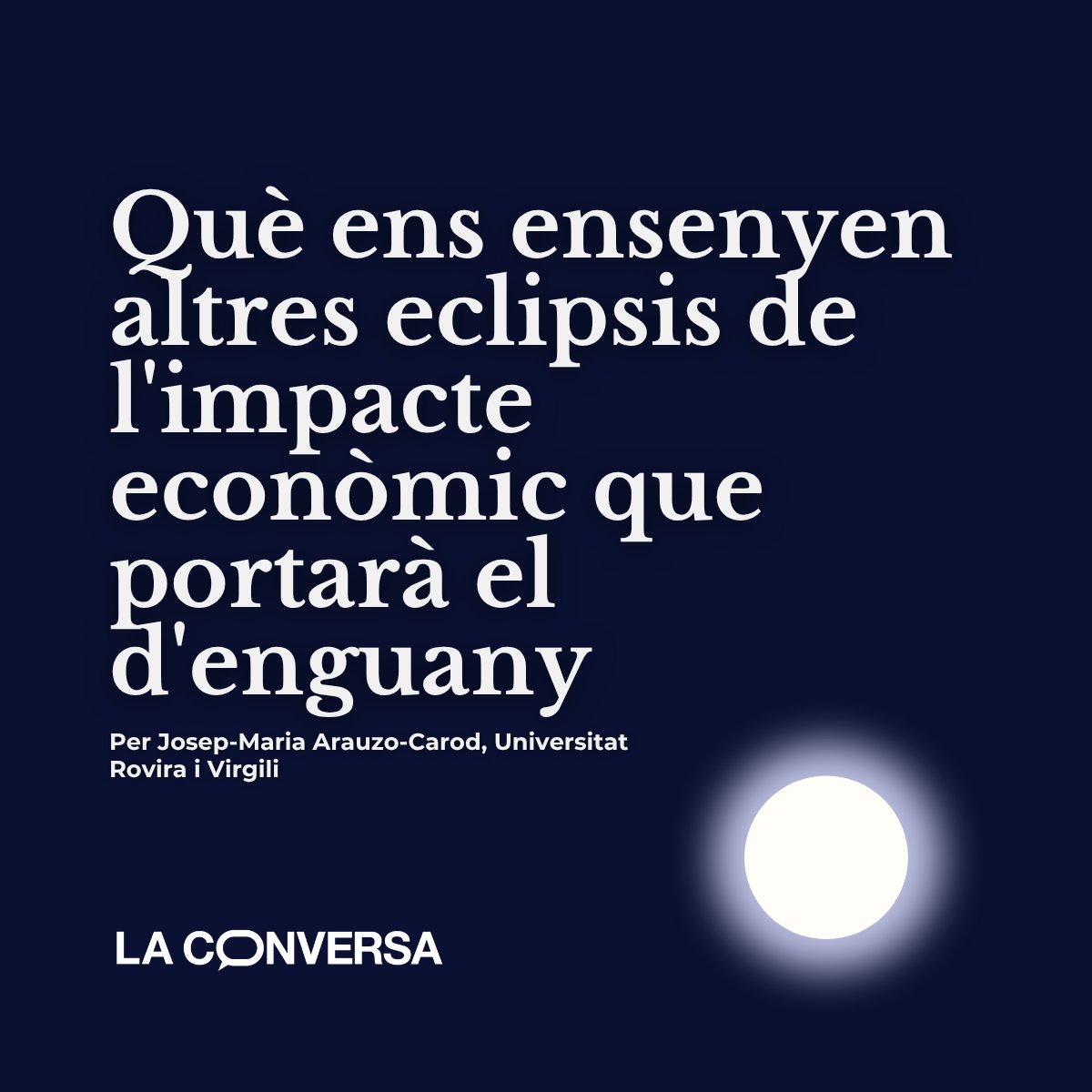 LaConversa_TC's tweet photo. Els eclipsis concentren milers de persones en pocs dies, com festivals musicals o esdeveniments esportius. Què podem aprendre d'ells o d'altres fenómens similars per gestionar-ne l’impacte econòmic?

✍️  @IND_LOC, @universitatURV @cienciaURV
   
↘️ https://t.co/rbdqu03UCe https://t.co/Pj9sCh45Cx