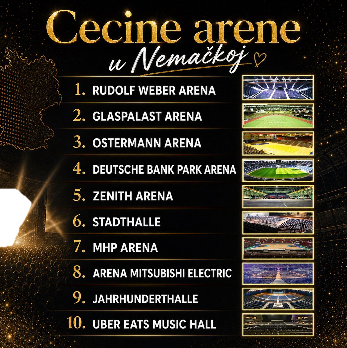 📍 Deset velikih arena širom Nemačke! Impresivna brojka ali za Cecu već odavno standard, koji retko ko može da dostigne. 
#Ceca #ArenaTour #GermanyTour 🇩🇪