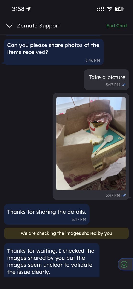 RajeshGarg26's tweet photo. @zomato using AI chatbot for raise delivery issue which is not able to understand what is the issue going on.. poor support.. waste my hard earn money because of Zomato.. see picture and response.. order id 8091705366 https://t.co/wcHsJ24MKI