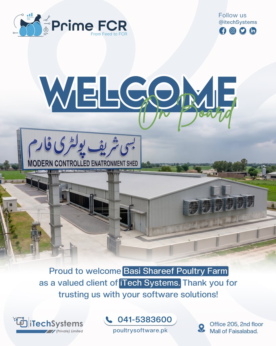 iTechPk's tweet photo. Alhamdulillah! 🌟
🐔📈 A warm welcome to Basi Shareef Poultry Farms to the iTech Systems family.
We’re proud to have them onboard with Prime FCR Software — empowering smarter poultry management, better efficiency, and stronger growth. 💻🚀 https://t.co/EVG0lgNTdR