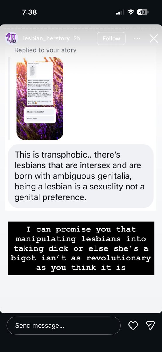 lesbianlifts's tweet photo. posted about this yesterday, but lesbian_herstory on insta is run by a terf. has been 4 years. she’s putting out rampant transmisogyny on her stories daily. went on a tirade about me 2 days ago because i refuse to push transphobia (especially transmisogyny) onto my audience. https://t.co/1wjtYpHdZu