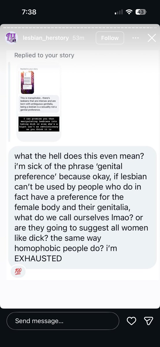 lesbianlifts's tweet photo. posted about this yesterday, but lesbian_herstory on insta is run by a terf. has been 4 years. she’s putting out rampant transmisogyny on her stories daily. went on a tirade about me 2 days ago because i refuse to push transphobia (especially transmisogyny) onto my audience. https://t.co/1wjtYpHdZu
