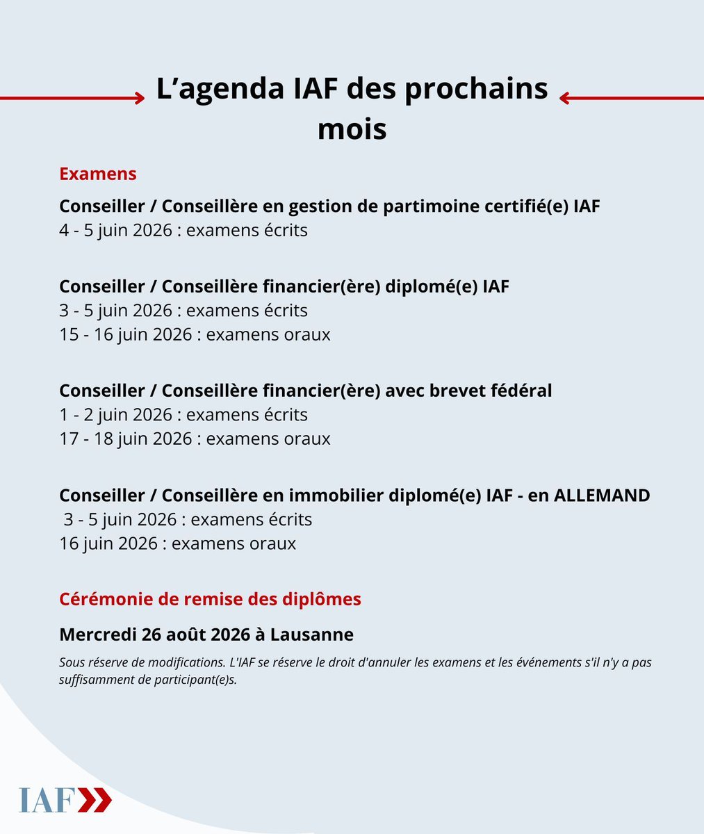 iaf_ch_f's tweet photo. 📅 Quelques dates à garder en tête du côté de l'actualité IAF - Communauté d‘intérêt pour la formation dans le domaine financier ces prochains mois. 👇 

Bonnes révisions !

#iaf #formation #succès https://t.co/PrQD5SmE1Y