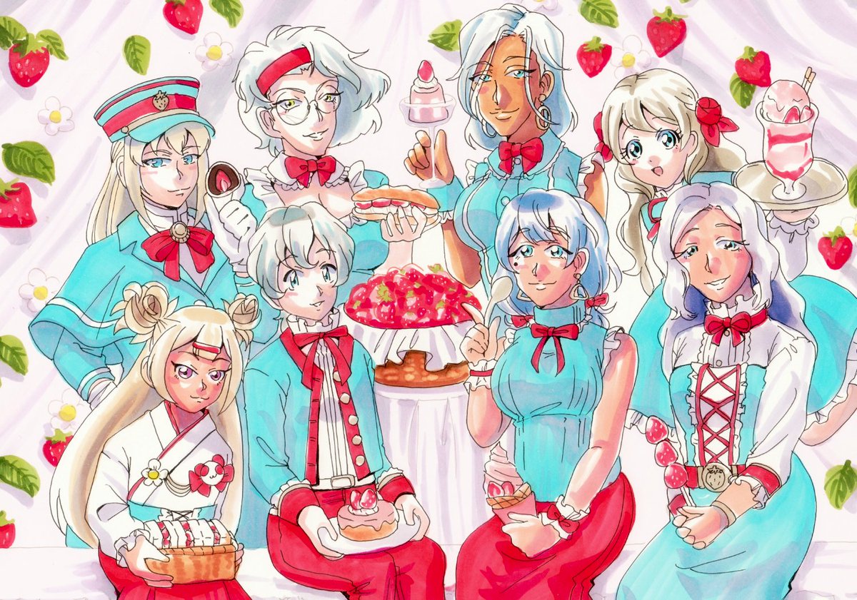 #サクプチ2026 にて配布していただいたブロマイド用イラストは、こんな感じでした🍓
銀髪キャラをたくさん集めました。