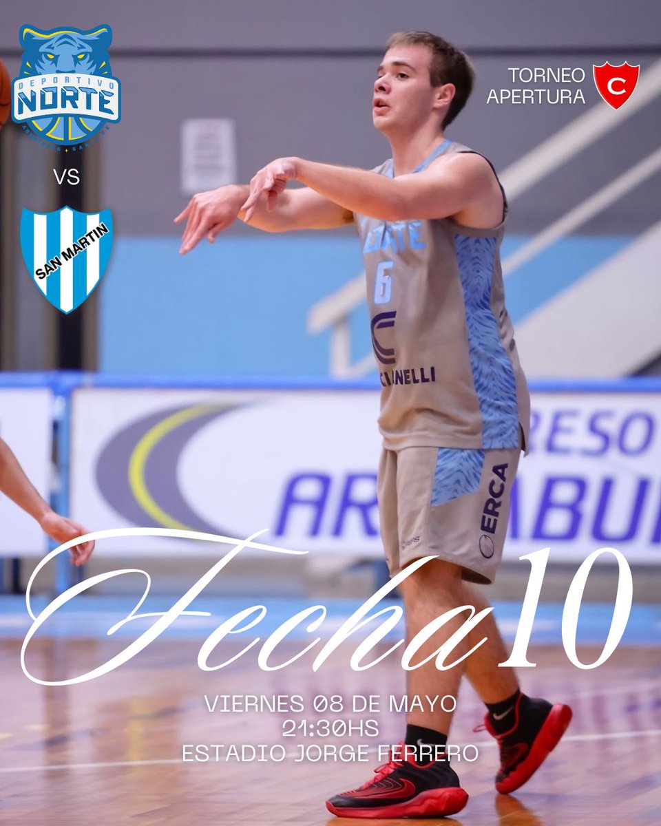 CADNORTE's tweet photo. 🏀 Asoc Cañadense de Básquet - fecha 10
🗓️ Viernes 08 - 21.30hs
🗺️ Estadio Jorge Ferrero 
🆚 San Martin 

#VamosNorte https://t.co/djogAGN4vw