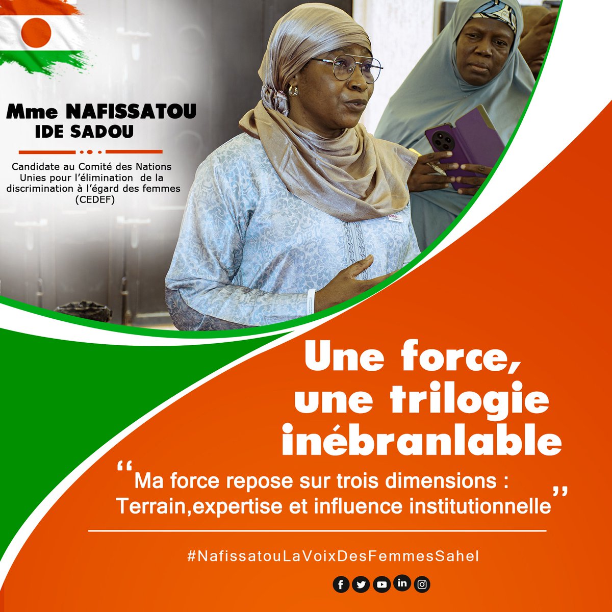 ONGFADniger's tweet photo. Pas d’égalité réelle sans approche différenciée : reconnaître les réalités pour transformer les vies.

Mme @nafiidee 
Candidate du Niger au Comité de la CEDEF
#nafissatoulavoixdesfemmessahel

#CEDEF #DroitsDesFemmes #LeadershipFéminin #WomensRights #GenderEquality #CEDAW https://t.co/2AS36nmY5S