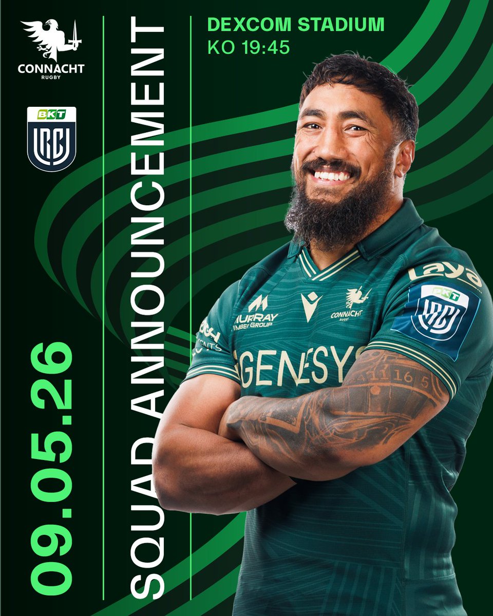connachtrugby's tweet photo. Battle ready 🟢🦅

Our team to face @Munsterrugby tomorrow at a sold out Dexcom Stadium 👊

Read more 🔗 https://t.co/SSocKL9yU1

#OneConnacht https://t.co/ioz4YgwM6u