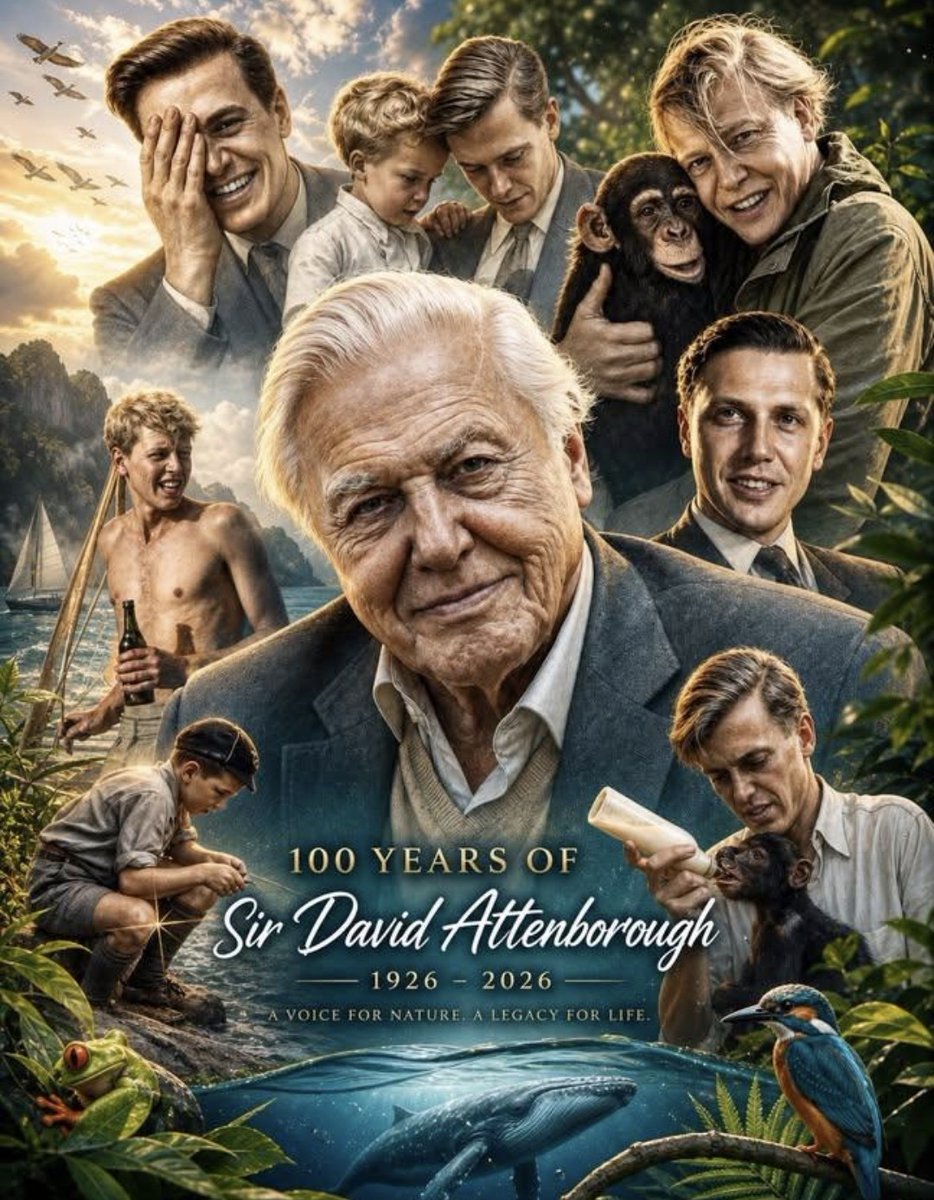 JohnGer60's tweet photo. Happy 100th Birthday to Sir David Attenborough today.....what a milestone, what a life and what a man. Lá breithe shona duit. Tá an cine daonna fíor brodúil agus an-creidiúnt ag dul duit as a bhfuil bainte amach agat i do shaol. Is laoch den scoth thú. Maith an fear. 👏👏👏 https://t.co/zw2OflL8uY