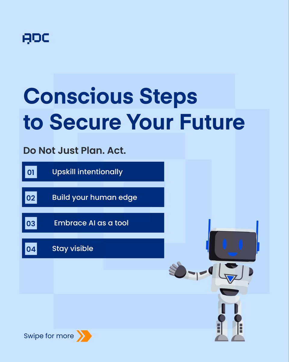 agiledigitalC's tweet photo. Swipe through for 3 smart ways to make sure your career is one AI cannot replace.

Which step are you on right now? Drop it in the comments 

#artificalintelligence #ai #adc https://t.co/sIilfLtDBF