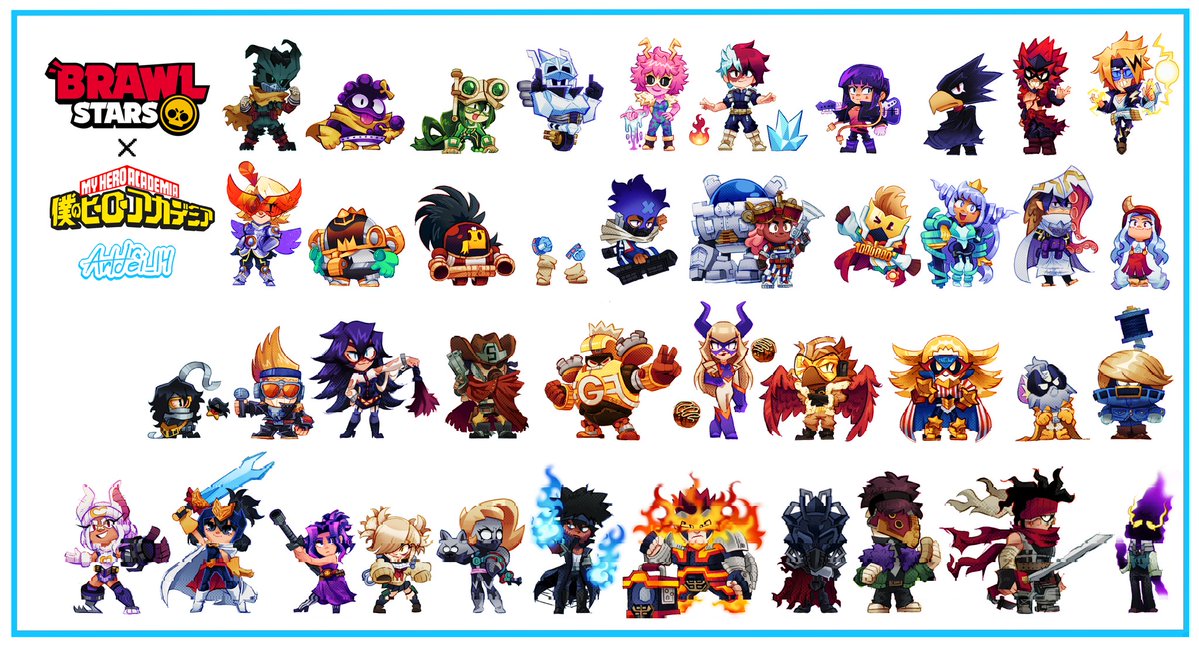 The #BrawlStars x #MyHeroAcademia collab has officially ended! Here are all 40+ skin ideas that I made! 💥
.
This took me 9 days to finish! Huge thank you to everyone who's been with me in this journey from the start! Now I can rest 😌