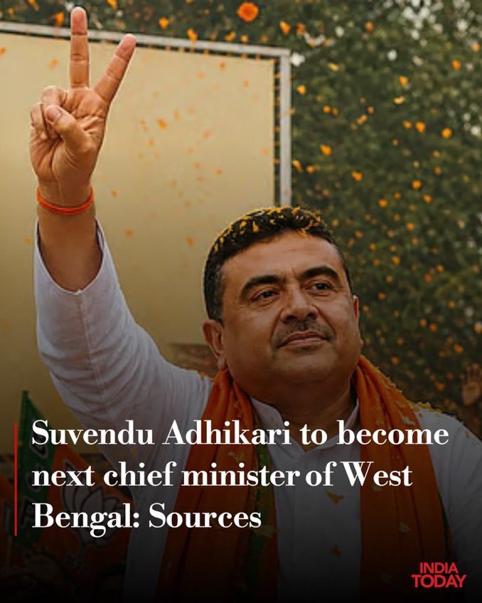 #BREAKING || Top Sources

- #SuvenduAdhikari to become the next chief minister of #WestBengal
- New BJP Govt to take oath at 11 AM tomorrow

By: <a href="/Piyush_mi/">Piyush Mishra</a>