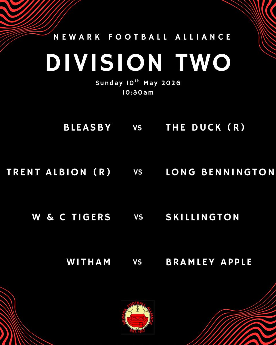 NewarkFA's tweet photo. ⚽️𝗪𝗲𝗲𝗸𝗲𝗻𝗱 𝗙𝗶𝘅𝘁𝘂𝗿𝗲𝘀
📆𝗦𝘂𝗻𝗱𝗮𝘆 𝟭𝟬𝘁𝗵 𝗠𝗮𝘆 𝟮𝟬𝟮𝟲 https://t.co/ddS8Dxu8C3