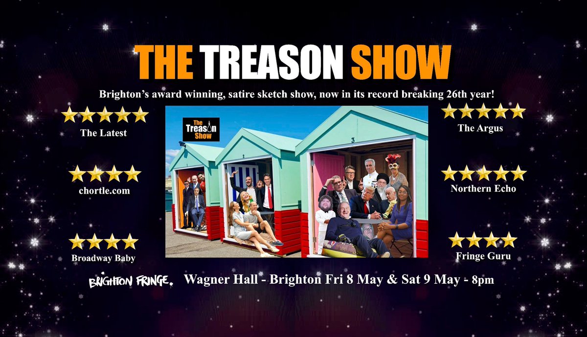 Treason_Show's tweet photo. Its showtime #Brighton! Join us tonight &amp; tomorrow for toe-tapping parody songs, topical sketches &amp; festival satire! A Fringe Review "Must See" show. Tickets https://t.co/iqHgxOHkar @Brighton_tweets @Love_HOVE @Love_Brighton @BrightonIndy @bhcitynews https://t.co/cVtYPmeHiM