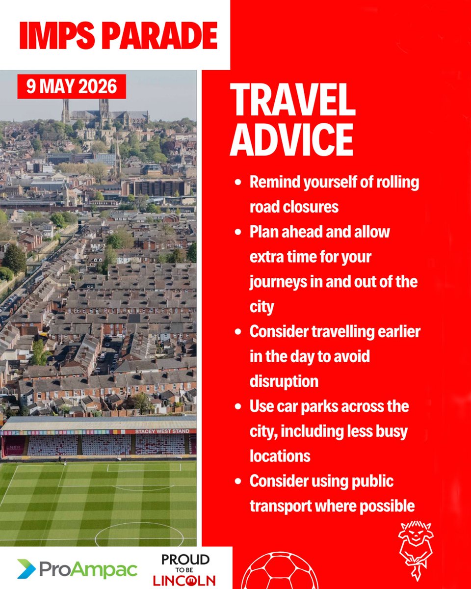 LincolnCity_FC's tweet photo. ℹ️ Coming to help us celebrate at Saturday's open-top parade? Plan your journey in advance, and consider using public transport, as the city is likely to be busy.