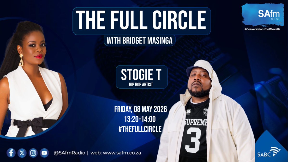SAfmRadio's tweet photo. [ON AIR] 
Good Afternoon and welcome to the Friday edition of #TheFullCircle with @BridgetMasinga  from 13:00-15:00.

On today’s show, we bring you #FullAccess with Stogie T, #BookCircle with Sewela Langeni and #StagesPagesScreensAndMore with Wilson B. Nkosi and more.

Lead the conversations that move us: 104–107 MHz FM  l Call us: 086 000 2032 | WhatsApp: 0614104107 l Live stream:https://t.co/ftmFkD2iSE