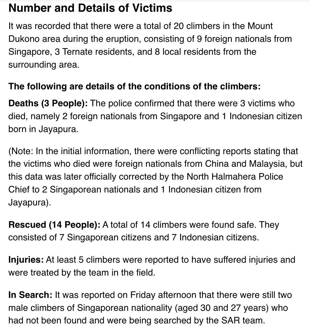 geotechwar's tweet photo. Update: Mount Dukono in North Halmahera, North Maluku, Indonesia, killed 3 people, including 2 Singaporean nationals and 1 Indonesian from Jayapura, while 14 climbers were rescued and 2 Singaporean climbers remained missing. #Gunung #Dukono https://t.co/JLiktDg0xl