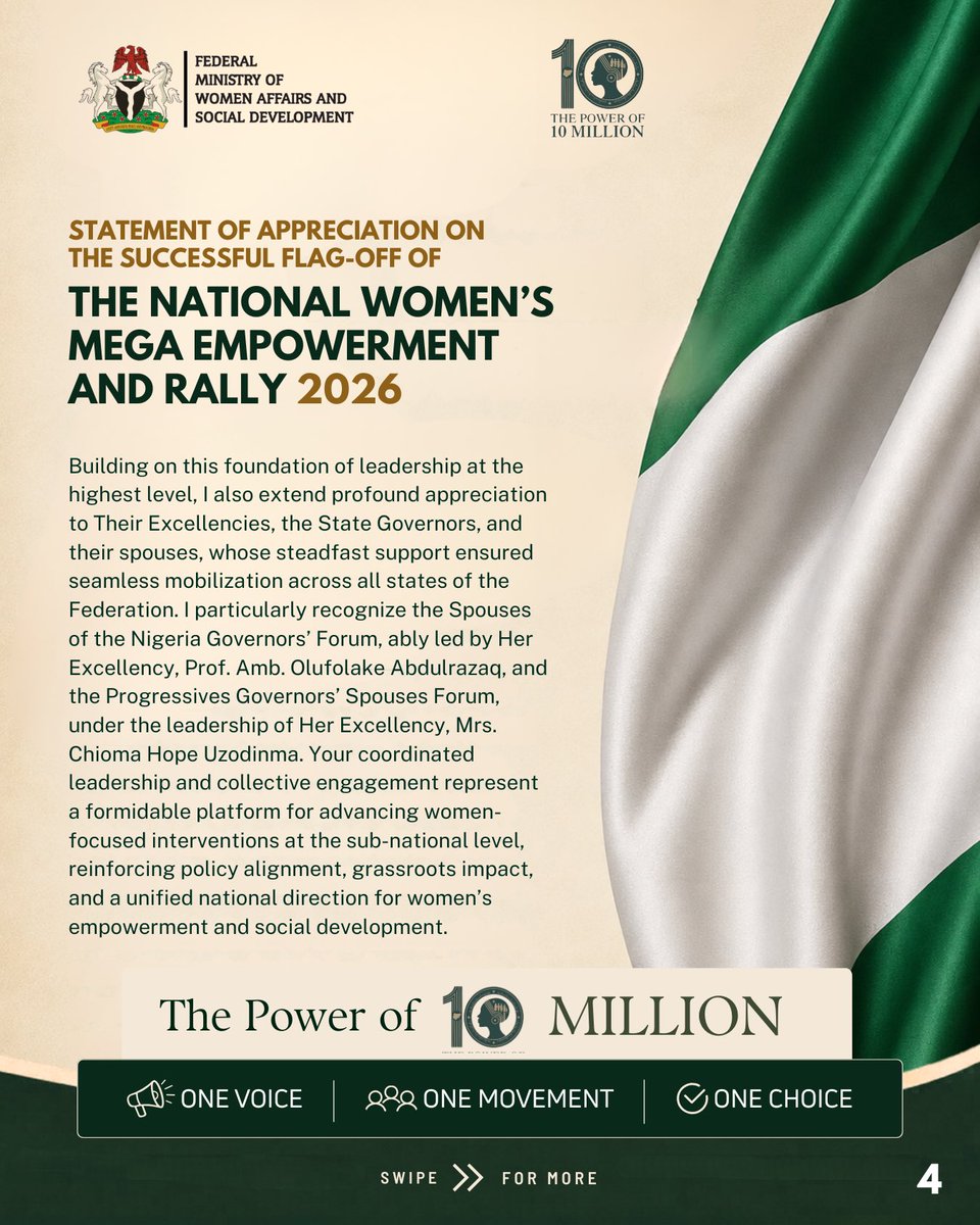 Powerof10M's tweet photo. Following the successful flag-off of the National Women’s Mega Empowerment &amp; Rally 2026, the Honourable Minister of Women Affairs and Social Development, Imaan Sulaiman-Ibrahim, fsi, shares a heartfelt message of appreciation… https://t.co/UrFOupZAKI