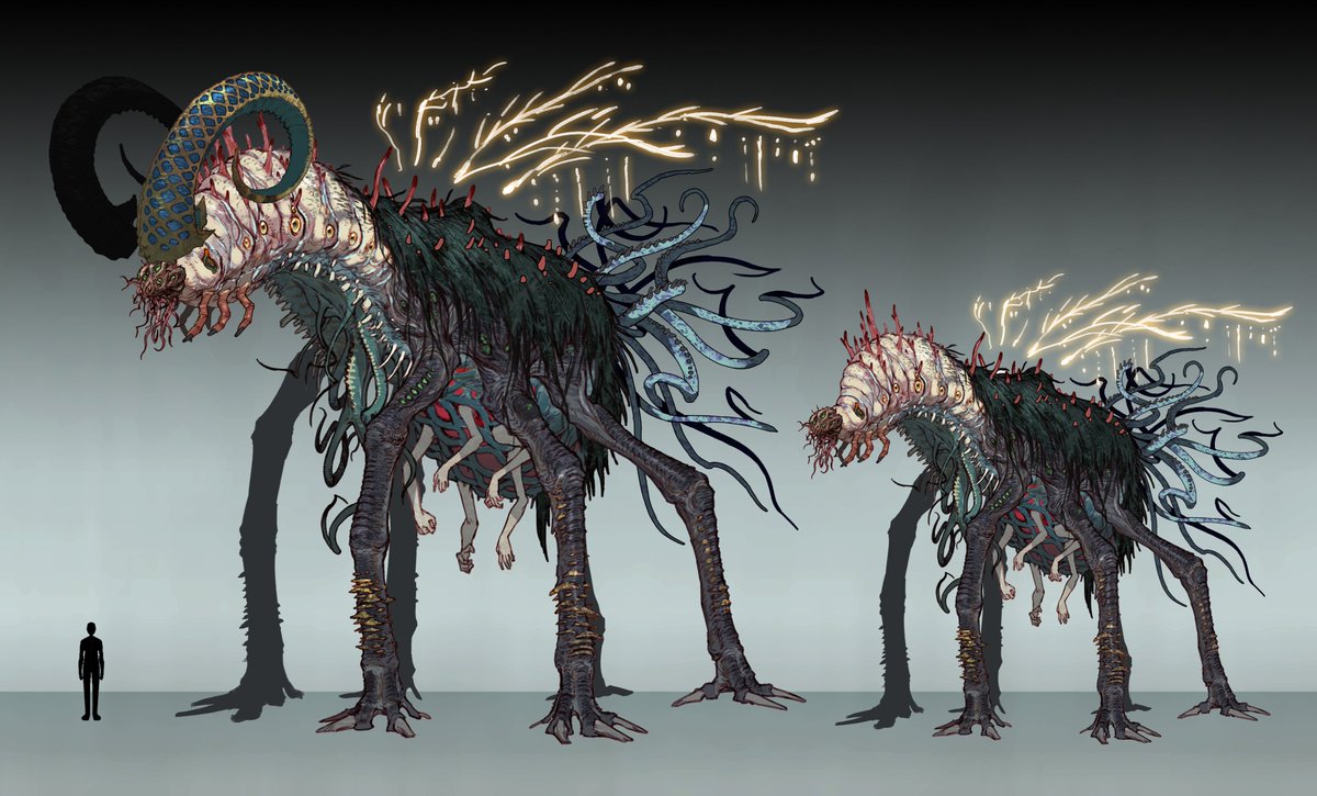 YAZIRI_art's tweet photo. #やじるのえ
#Monster_Design
#Creature_Design
黒い仔山羊モチーフ(脚長いけど…
真っ暗な森のでじっと佇んでいると、長い脚が木の幹のように見える。
ハッとした時には長い舌につかまっているかも。 https://t.co/OJve7BXpy3