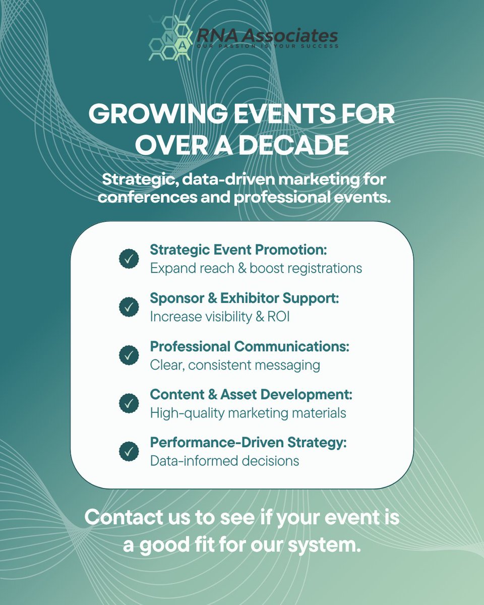 RNAassociates1's tweet photo. If your event isn’t driving registrations or ROI, it’s a strategy problem. At RNA-Associates, our data-informed marketing strengthens visibility, accelerates engagement, and delivers measurable results for conferences. https://t.co/2zqWbCzrTf