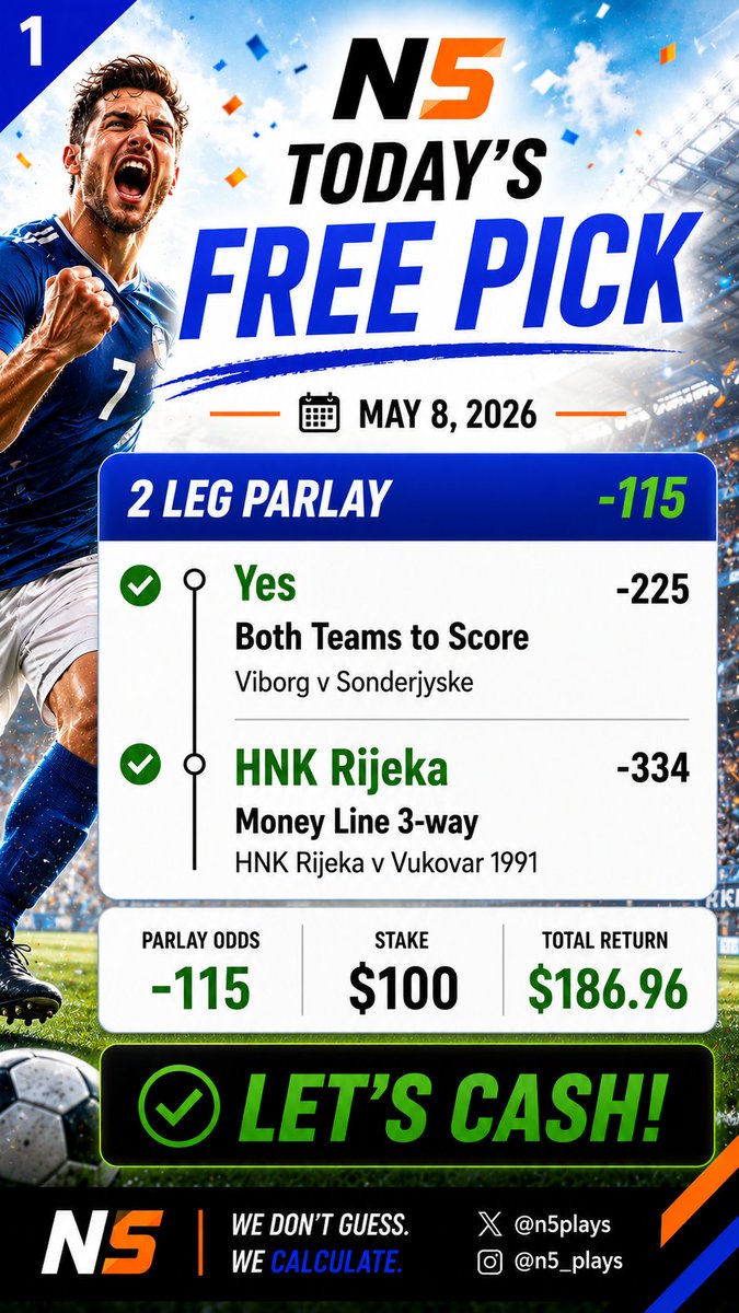 N5plays's tweet photo. FREE PICK OF THE DAY!

5 more picks on the board today. Tap in to get them all!

https://t.co/HueW5u5Ncd https://t.co/As9xzF82nq