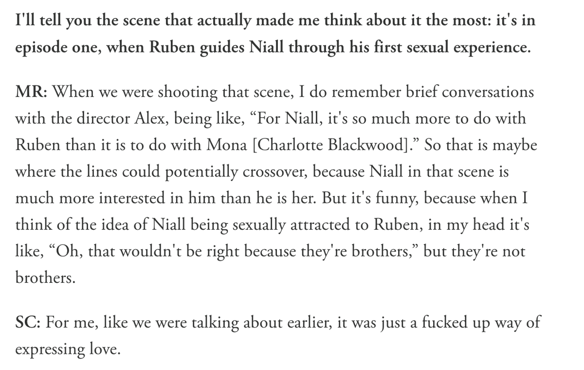meeksOP81's tweet photo. #HalfMan's Stuart and Mitchell's interview for GQ: 

Do you think there are any queer undertones to Niall and Ruben's relationship? 
MR: "I guess if there is an undertone of [queerness], it wasn't intentional. But it's interesting that maybe that is something that comes across." https://t.co/GXwUOjgV3X