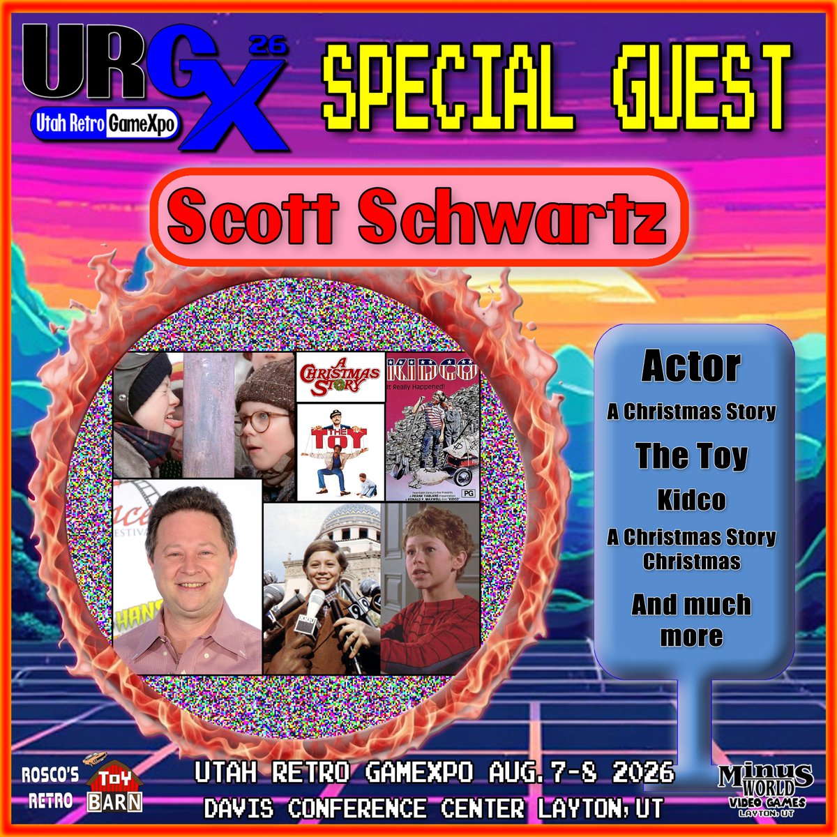 UtahRetroGameX's tweet photo. We would like to welcome Scott Schwartz as a special guest of Utah Retro GameXpo 2026. Scott is an Actor known for his roles in A Christmas Story, The Toy and much more! Avoid the lines and get your passes now before early bird prices go up in June! https://t.co/fT1jLUl7SX https://t.co/lnu8kTerxT